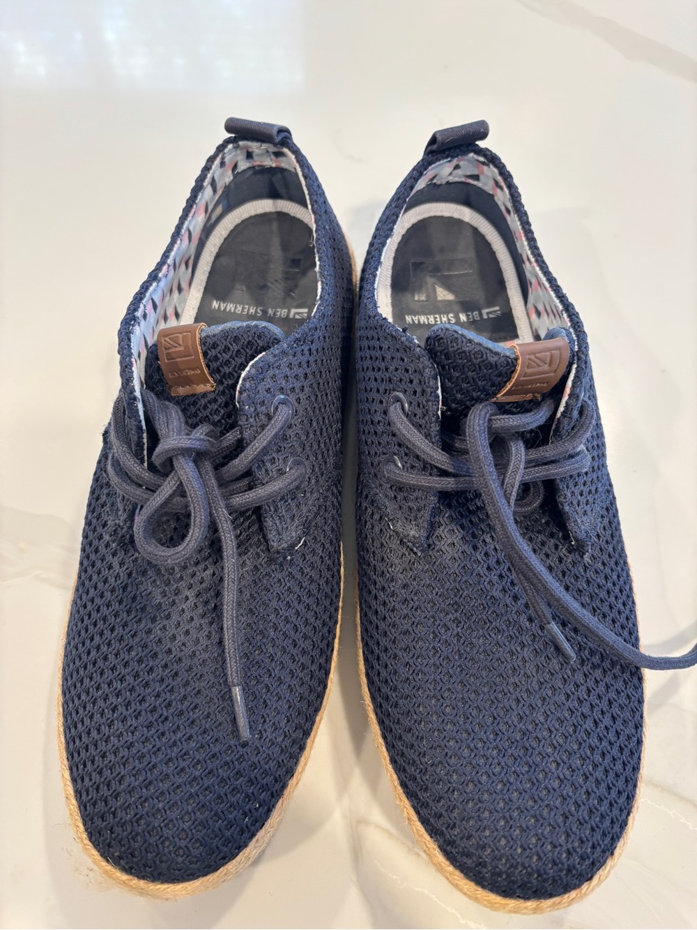 Ben Sherman Navy Knit Lace-Up Sneakers with Tan Trim